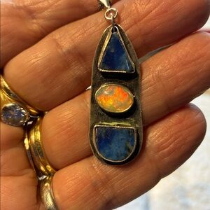 Opal lapis pendant hand made